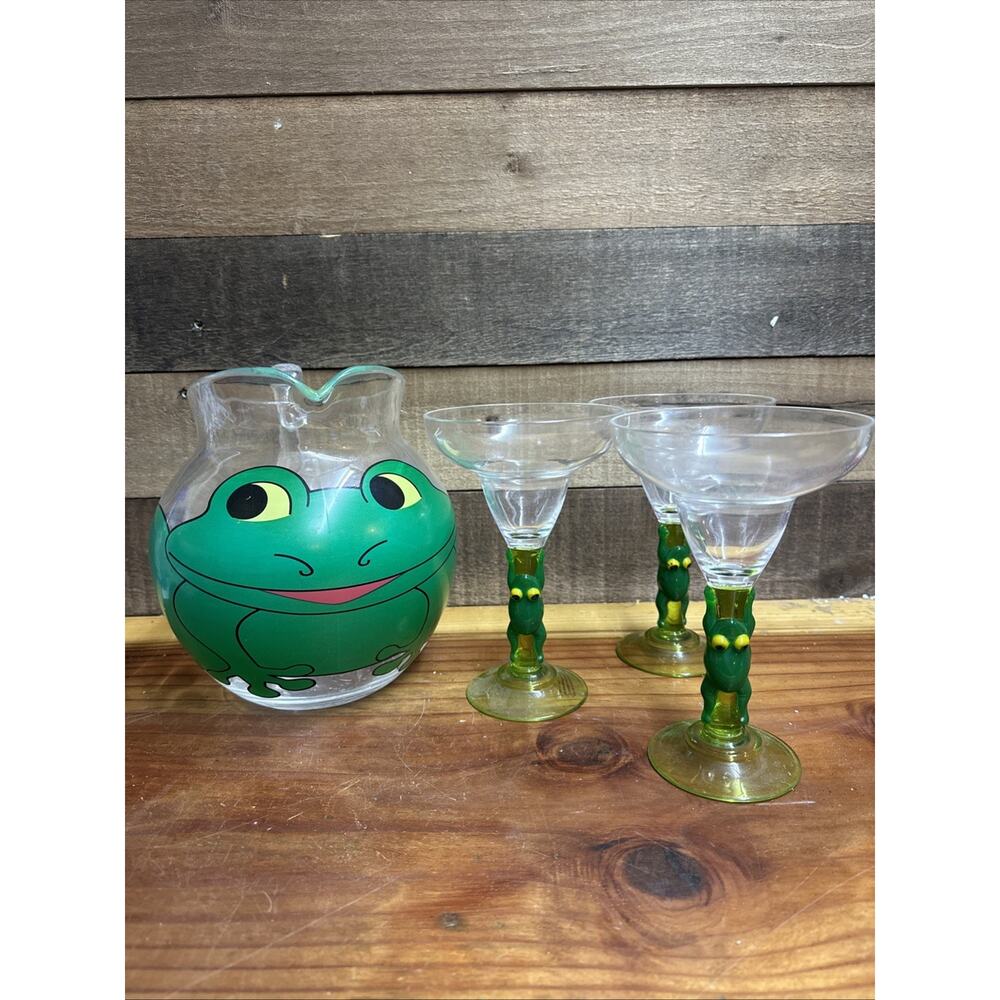 Frogarita Margarita Martini Drink Set Frogs 3 Glasses Pitcher Plastic